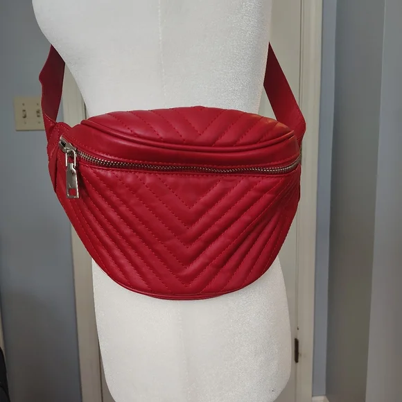 Red Quilted Women's Belt Bag Crossbody - Picture 2 of 8